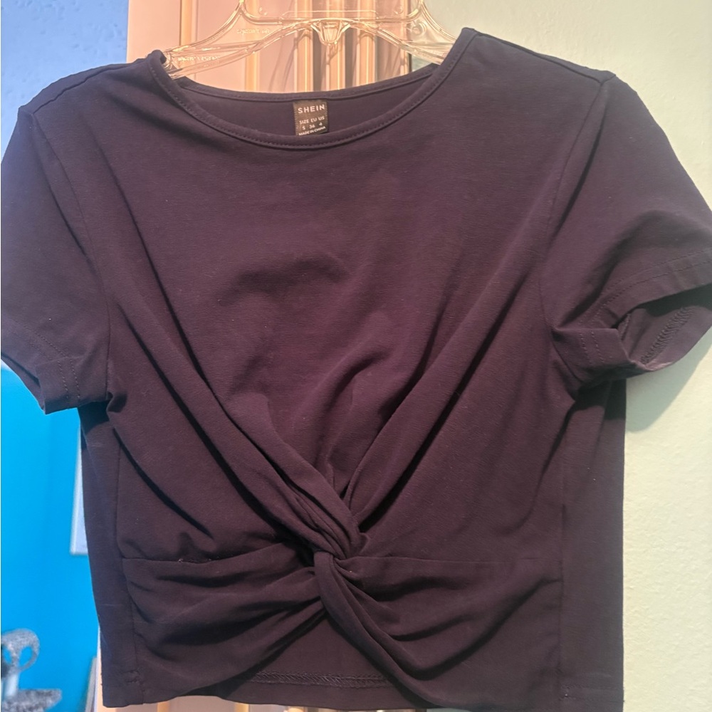 Shein Women's Blue Knot Crop Top